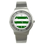 Horizontal Stripes - White and Dark Green Stainless Steel Watch