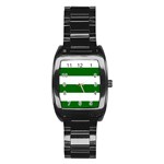 Horizontal Stripes - White and Dark Green Stainless Steel Barrel Watch