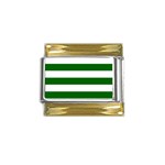 Horizontal Stripes - White and Dark Green Gold Trim Italian Charm (9mm)