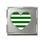 Horizontal Stripes - White and Dark Green Mega Link Heart Italian Charm (18mm)