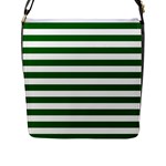 Horizontal Stripes - White and Dark Green Flap Closure Messenger Bag (L)