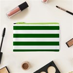 Horizontal Stripes - White and Dark Green Canvas Cosmetic Bag (XS)