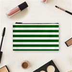 Horizontal Stripes - White and Dark Green Cosmetic Bag (S)