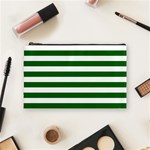 Horizontal Stripes - White and Dark Green Cosmetic Bag (M)