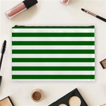 Horizontal Stripes - White and Dark Green Cosmetic Bag (L)