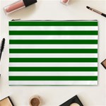 Horizontal Stripes - White and Dark Green Cosmetic Bag (XL)