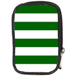 Horizontal Stripes - White and Dark Green Compact Camera Leather Case