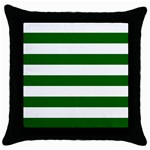 Horizontal Stripes - White and Dark Green Throw Pillow Case (Black)