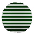 Horizontal Stripes - White and Dark Green Large 18  Premium Round Cushion
