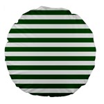 Horizontal Stripes - White and Dark Green Large 18  Premium Flano Round Cushion