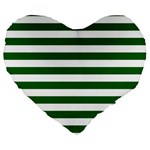Horizontal Stripes - White and Dark Green Large 19  Premium Heart Shape Cushion
