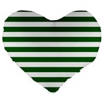 Horizontal Stripes - White and Dark Green Large 19  Premium Flano Heart Shape Cushion