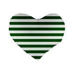 Horizontal Stripes - White and Dark Green Standard 16  Premium Flano Heart Shape Cushion