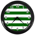 Horizontal Stripes - White and Dark Green Wall Clock (Black)
