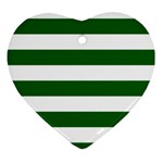 Horizontal Stripes - White and Dark Green Heart Ornament (Two Sides)