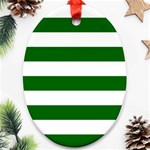 Horizontal Stripes - White and Dark Green Oval Ornament (Two Sides)