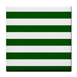Horizontal Stripes - White and Dark Green Tile Coaster