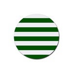 Horizontal Stripes - White and Dark Green Rubber Coaster (Round)