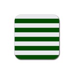 Horizontal Stripes - White and Dark Green Rubber Coaster (Square)
