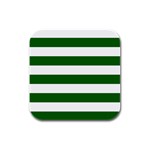 Horizontal Stripes - White and Dark Green Rubber Square Coaster (4 pack)