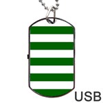 Horizontal Stripes - White and Dark Green Dog Tag USB Flash (One Side)