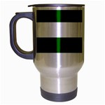 Horizontal Stripes - White and Dark Green Travel Mug (Silver Gray)