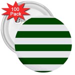 Horizontal Stripes - White and Dark Green 3  Button (100 pack)