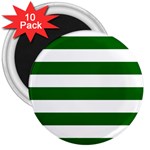 Horizontal Stripes - White and Dark Green 3  Magnet (10 pack)