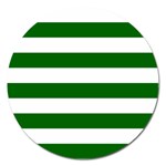 Horizontal Stripes - White and Dark Green Magnet 5  (Round)