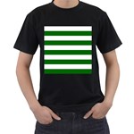 Horizontal Stripes - White and Dark Green Men s T-Shirt (Black)