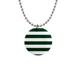 Horizontal Stripes - White and Forest Green 1  Button Necklace