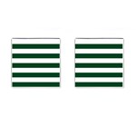 Horizontal Stripes - White and Forest Green Cufflinks (Square)