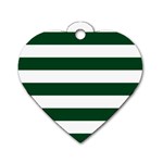 Horizontal Stripes - White and Forest Green Dog Tag Heart (One Side)