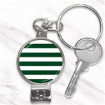 Horizontal Stripes - White and Forest Green Nail Clippers Key Chain