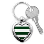 Horizontal Stripes - White and Forest Green Key Chain (Heart)