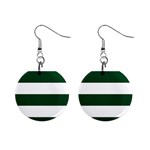 Horizontal Stripes - White and Forest Green 1  Button Earrings