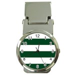 Horizontal Stripes - White and Forest Green Money Clip Watch