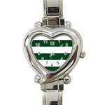 Horizontal Stripes - White and Forest Green Heart Italian Charm Watch
