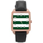 Horizontal Stripes - White and Forest Green Rose Gold Leather Watch