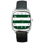 Horizontal Stripes - White and Forest Green Square Metal Watch
