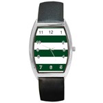 Horizontal Stripes - White and Forest Green Barrel Style Metal Watch