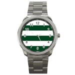 Horizontal Stripes - White and Forest Green Sport Metal Watch