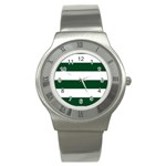 Horizontal Stripes - White and Forest Green Stainless Steel Watch