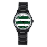 Horizontal Stripes - White and Forest Green Stainless Steel Round Watch