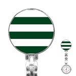 Horizontal Stripes - White and Forest Green Stainless Steel Nurses Watch