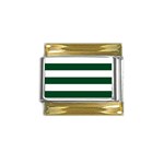 Horizontal Stripes - White and Forest Green Gold Trim Italian Charm (9mm)