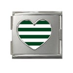 Horizontal Stripes - White and Forest Green Mega Link Heart Italian Charm (18mm)