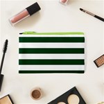 Horizontal Stripes - White and Forest Green Canvas Cosmetic Bag (XS)