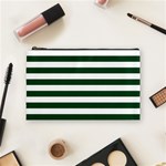 Horizontal Stripes - White and Forest Green Cosmetic Bag (M)