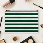Horizontal Stripes - White and Forest Green Cosmetic Bag (L)